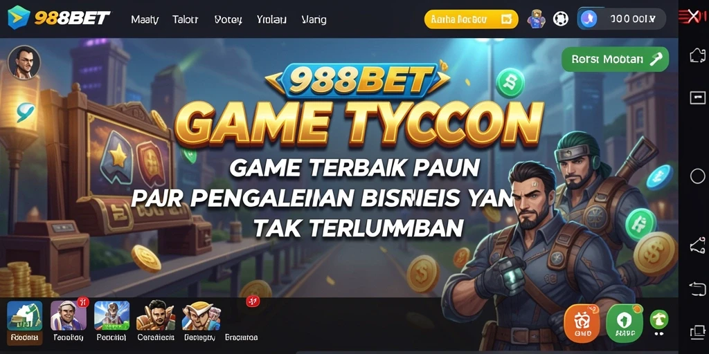 Screenshot utama 988BET menunjukkan gameplay seru dalam mengelola bisnis Tycoon.