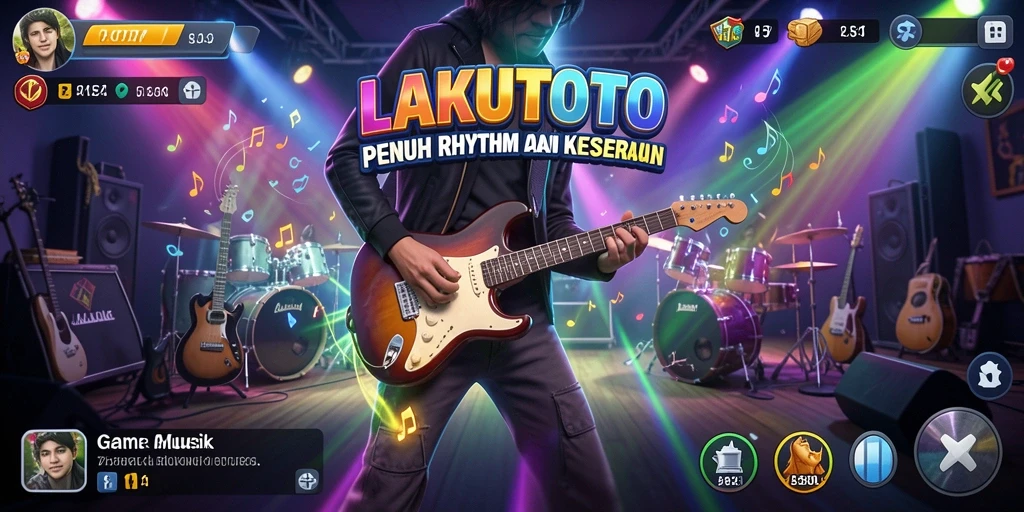 Tampilan gameplay seru di LAKUTOTO dengan berbagai lagu dan tantangan.