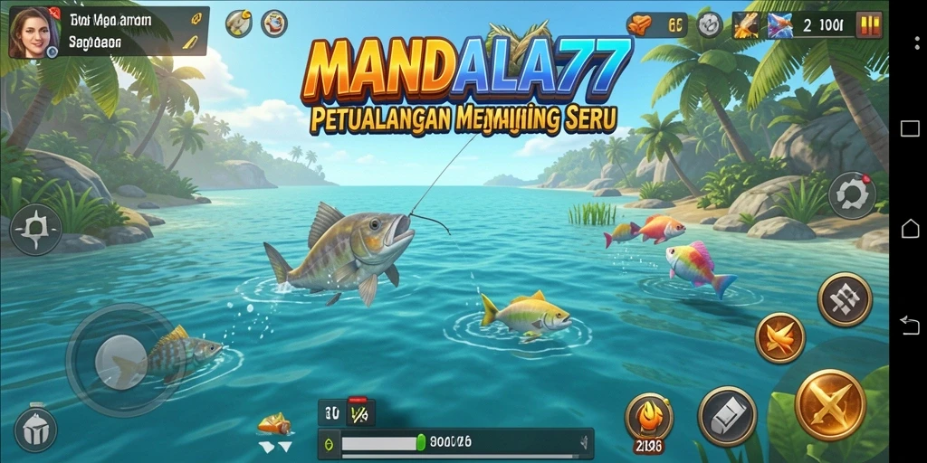 Screenshot MANDALA77 menampilkan aksi memancing yang seru.