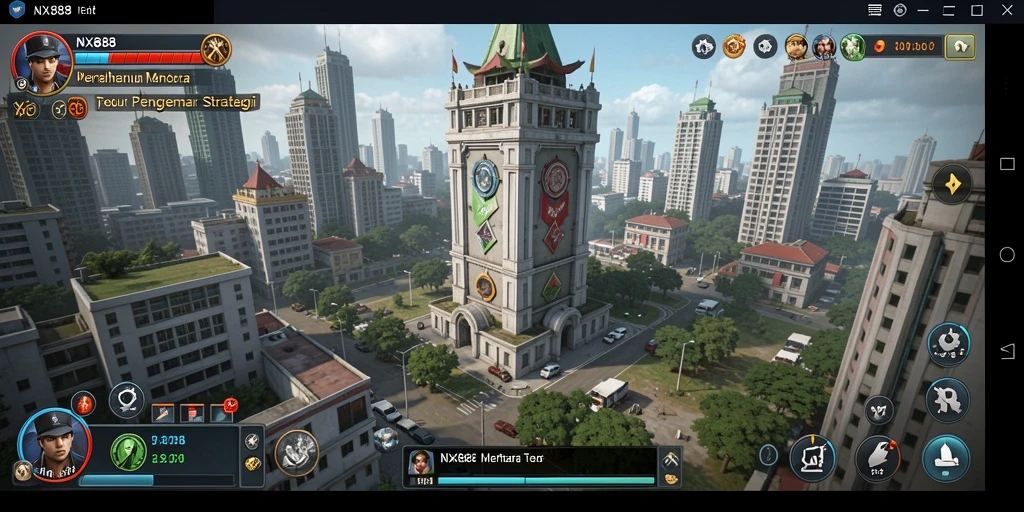 Tampilan gameplay menakjubkan dari NX888 dengan menara strategis.